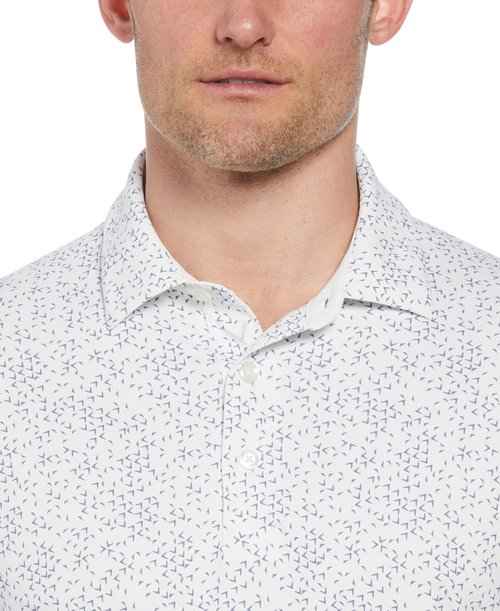 Callaway Men's Chevron Print Short Sleeve Golf Polo, Moisture-Wicking, Stretch, Lightweight Recycled Fabric, Bright Wh/Flint Stone
