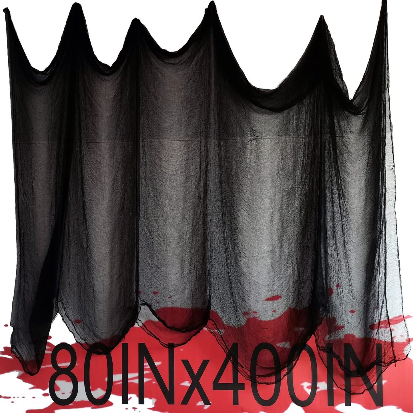 Pewfugu 80×400 Inch Super Size Halloween Creepy Spooky Gauze Cloth Black Cheesecloth Scary Halloween Decorations for Haunted House Home Wall Patio Garden
