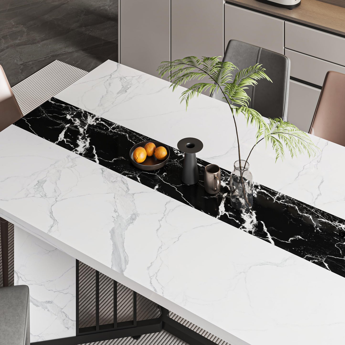 DalyLuxa 71inch Dining Table for 6-8 People, Large Rectangular Wood Kitchen Table with Marble Watrproof Tabletop and Adjustable Leg for Kitchen, Dining Room