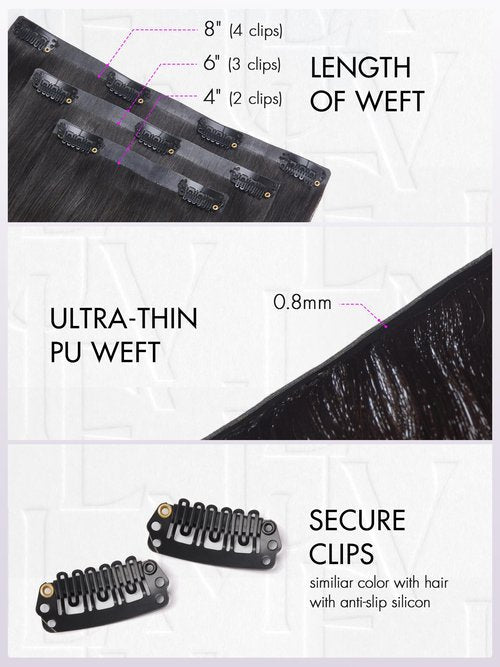LUVME HAIR Clip in Hair Extensions, Silky Straight Human Hair Clip in Extensions for Women, Natural Black Hair Extensions, 70g 3pcs 22 Inch