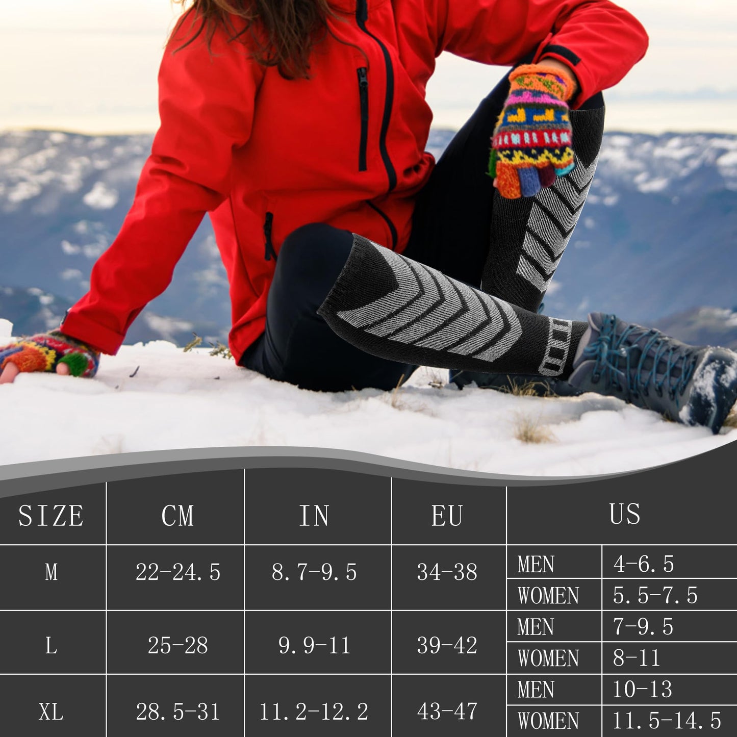 Wanchel Merino Wool Ski Socks - 2 Pairs Knee High for Skiing, Winter Warm Snowboard Thermal, Cold Weather for Men and Women