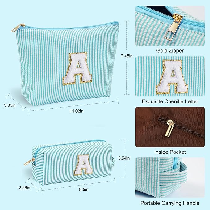 YOOLIFE Makeup Travel Bag Makeup Pouch - Initial Travel Makeup Bag Cosmetic Bag Birthday Gift Wedding Gifts Cute Bridesmaid Gifts Friend Birthday Gifts for Women Her Gifts for Teenage Girls W