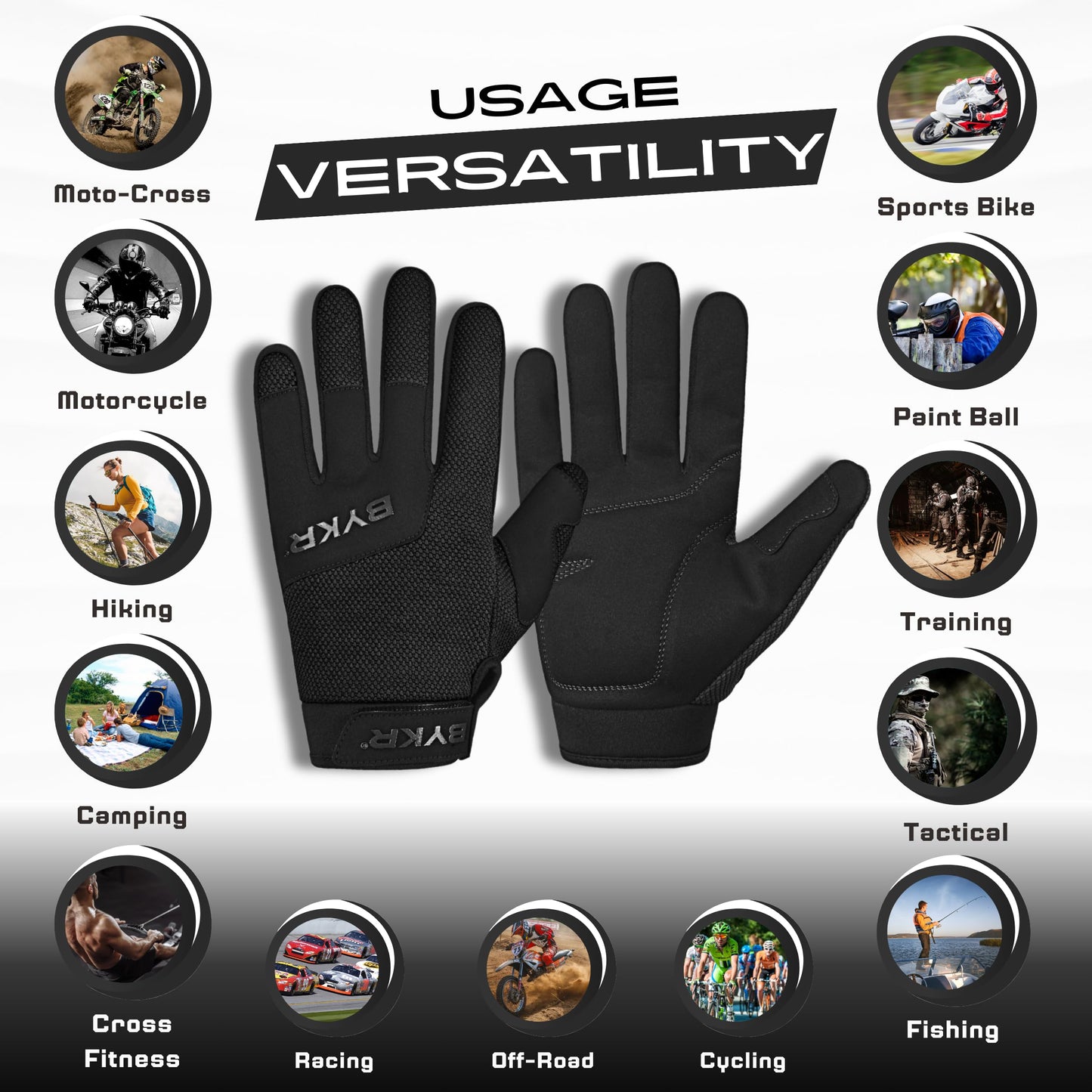 BYKR All-Weather Motorcycle Gloves for Men & Women – Protection for Dirt Bike, BMX, MX, and ATV Riding – Black S