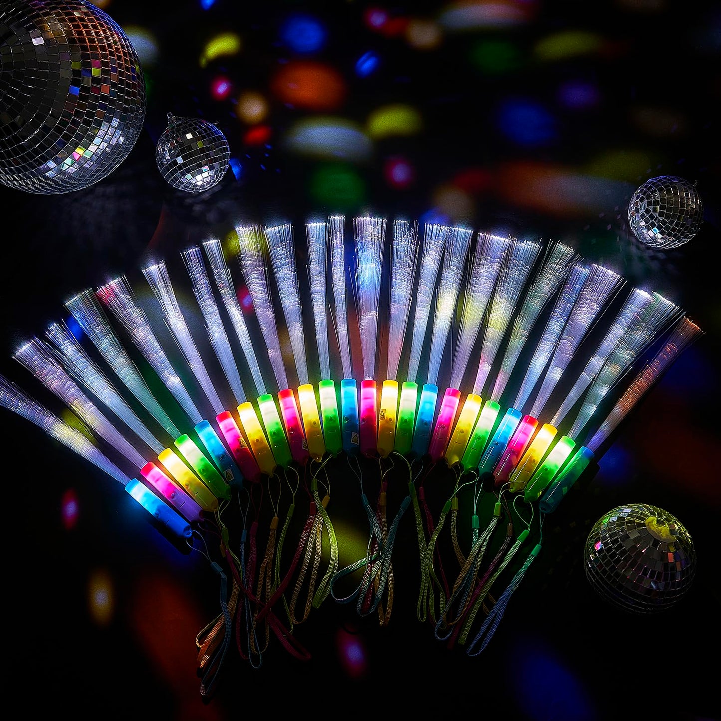 Zhanmai 24 Pieces Upgraded Glow Fiber Wands Sticks, LED Light Fiber Optic Wands LED Flashing Glow Sticks Supplies for Wedding Party Favors