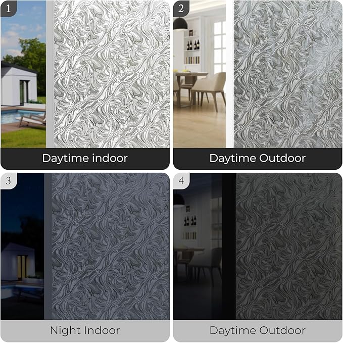Window Privacy Film, Removable Static Cling, Stained Glass Decorative Window Film, Vinyl Covering for Home Kitchen Living Room, Ocean Current, 17.3" x 78.7"