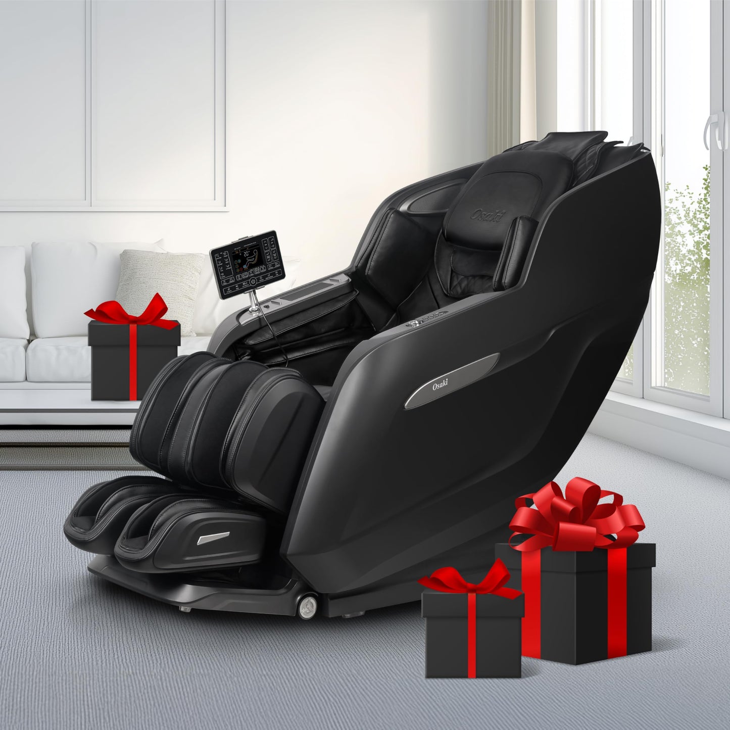 Osaki 4D Achilles l 360 Rotating Footrest l Full Body Massage Chair l Zero Gravity l 360 Kenading Calfrest l Lumbar Heating l Touchscreen Controller l Auto Body Scan l Bluetooth Speaker (Black)