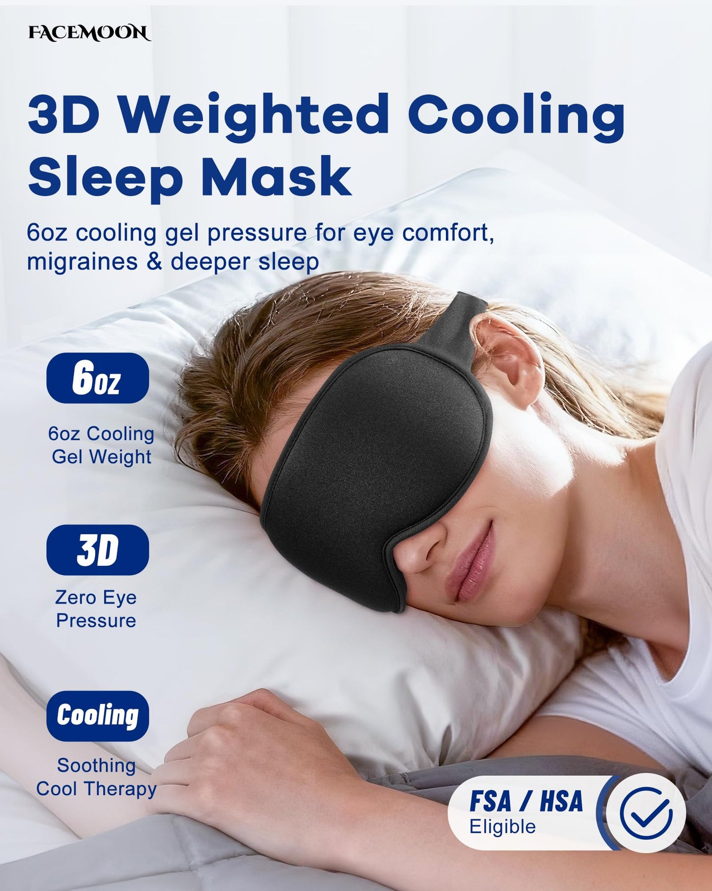 3D Weighted Cooling Gel Eye Mask – 6oz Weighted Eye Mask for Sleeping, 100% Blackout Gentle Pressure Sleep Mask, Ice Cold Gel, Migraine & Headache Relief, Eye Care, Eye Cover Blindfold for Women Men