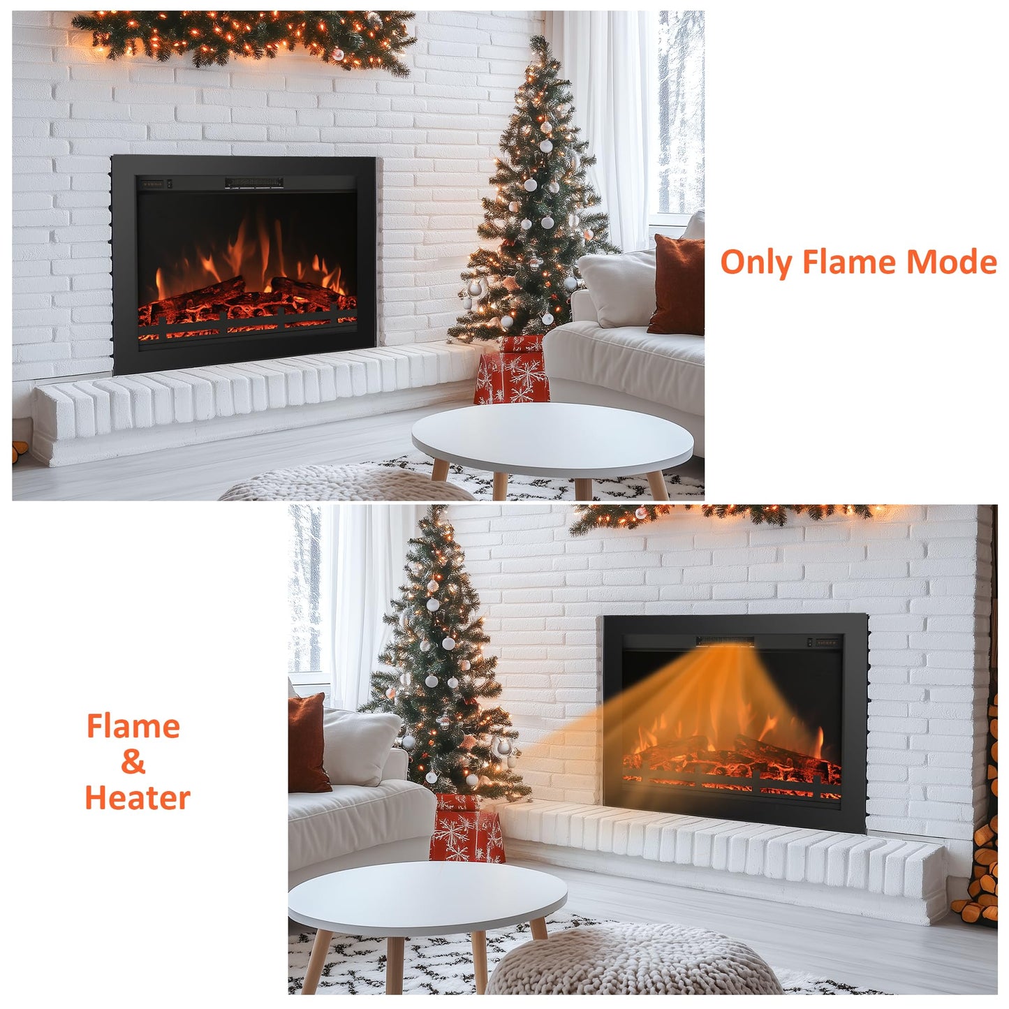 Rodalflame 25.3" Back Width Electric Fireplace Insert with 4 Flames Brightness & 750/1500W, Overheat Protection, No Glass Design