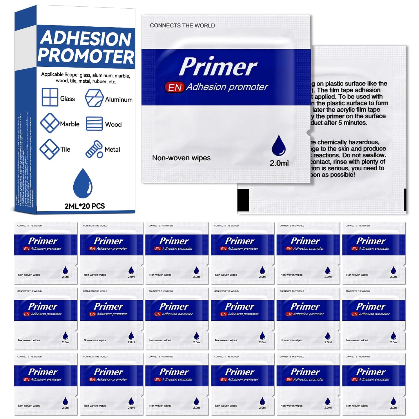 20 Pcs Adhesion Promoter, High-Performance Adhesion Promoter for Plastic, Trim & Automotive Tape, Adhesive Primer Enhancing The Adhesion of Double-Sided Mounting and Molding Tapes (Zhunianji-001)