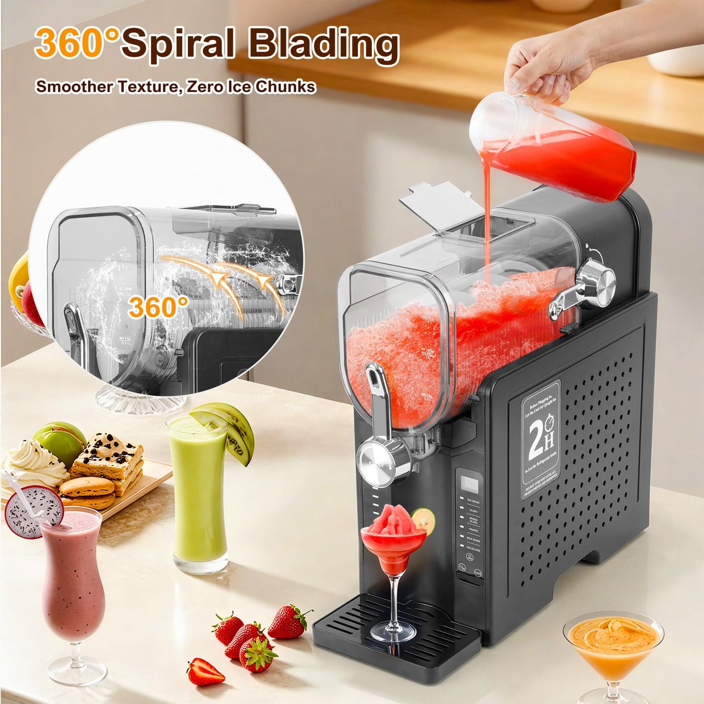 Danrelax Slushie Machine, 88 Oz Slushy for Home, LED Display, Auto-Clean, No Ice Needed, 6 Preset Programs, Frozen Drink Maker for Margaritas, Smoothies, Frappés, Milkshakes & Juices, Quiet Operation