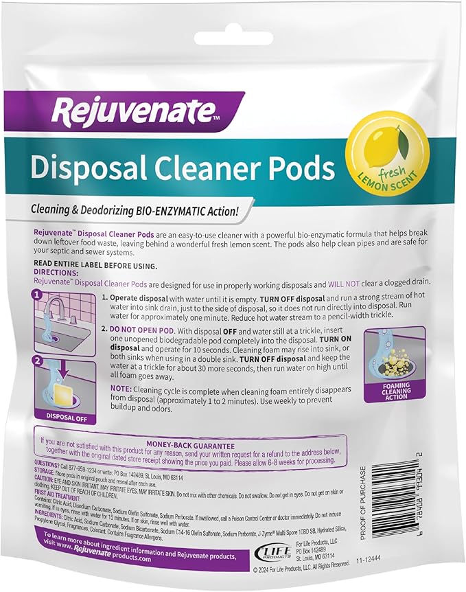 Rejuvenate Disposer and Pipe Cleaner, Lemon Scent, 6 Pods, 7.1 oz (201g)