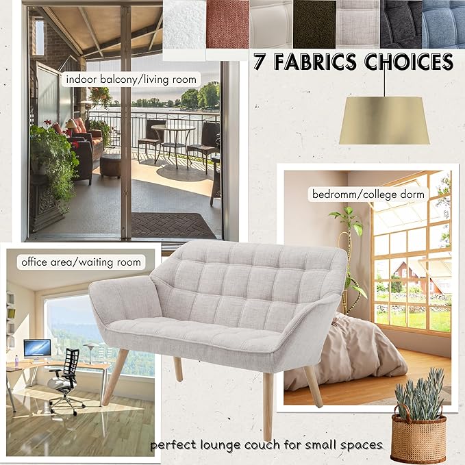 Hyfirm Loveseat Sofa, 48 inch Love Seat for Living Room Comfy Linen Small Couch with Wood Legs for Bedroom Small Space Apartment Office, Beige