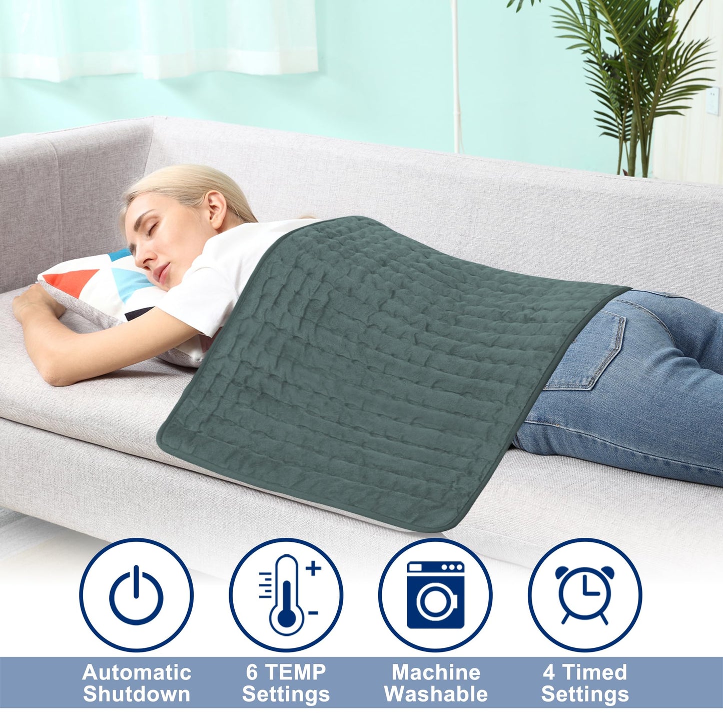 Electric Heating pad for Back Neck Shoulder Knee Arms Legs- Electric Heat Pads with 6 Heat Settings & Auto Shut Off &Dry/Moist Heat Heating Pad for Birthday Mother Father Girl Men Women