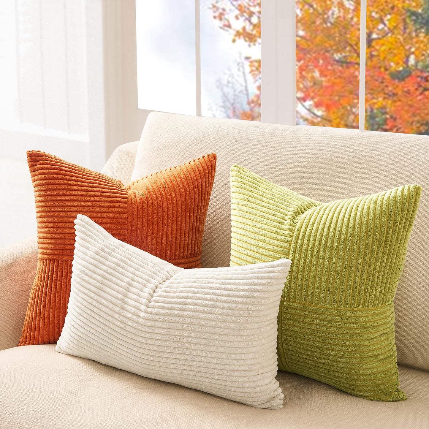 Topfinel Fall Burnt Orange Decorative Throw Pillows Covers 18x18,Soft Corduroy Square Throw Pillow Covers Set of 4,Western Farmhouse Cushion Cover for Couch Sofa Bedroom(Terracotta,Rust,Yellow)