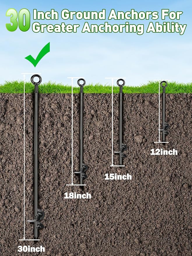 hannger 4 Pcs 30" Long Ground Anchors Shed Anchors Kit with 3/16" Galvanized Cable & Turnbuckles & Carabiners, Heavy Duty Earth Anchors for Sheds Trees Trampoline Greenhouse Swing Set Tent