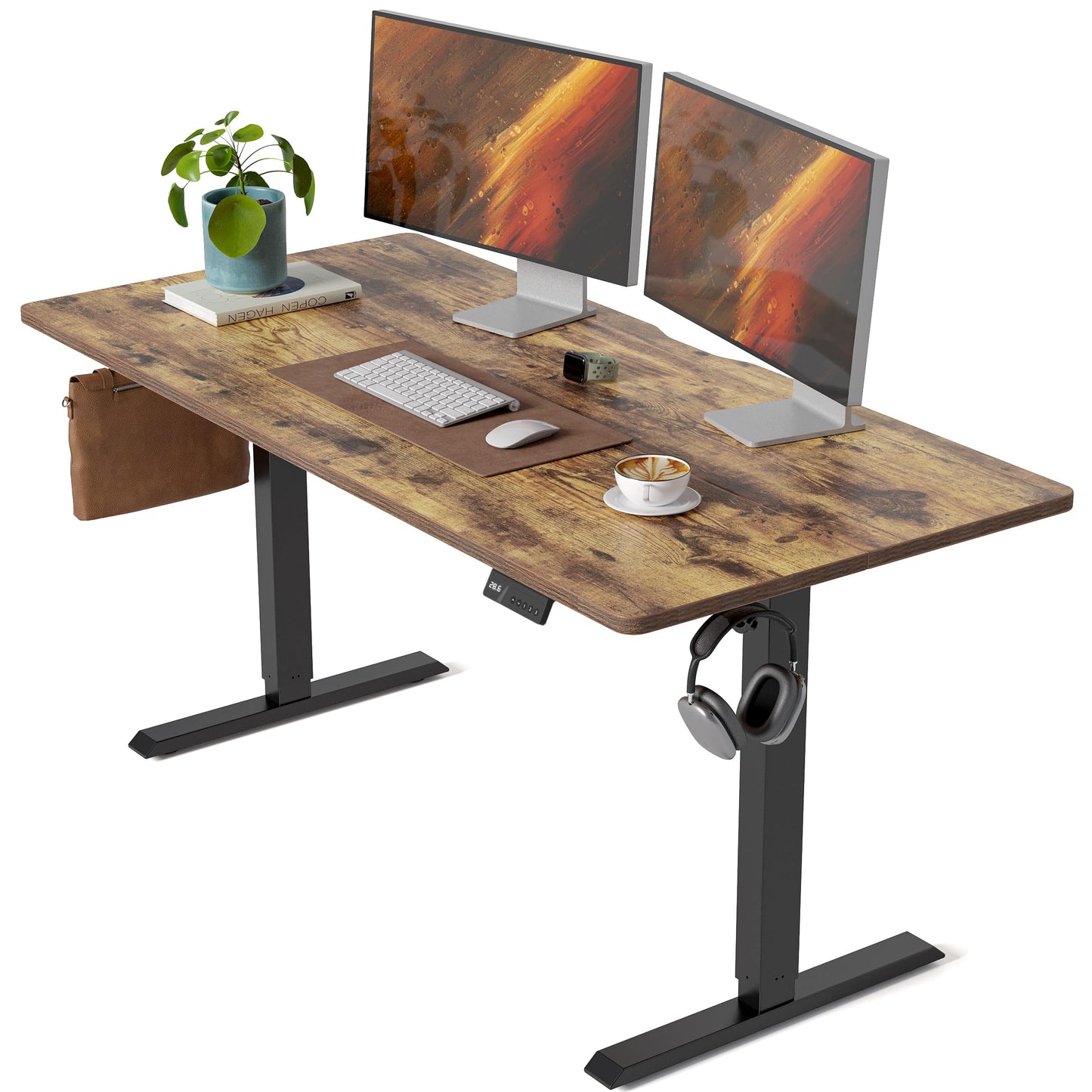 CubiCubi 63 x 28 Large Standing Desk, Height Adjustable Electric Computer Desk, 28" Deep Desktop, Sit Stand up Home Office Workstations with 4 Preset Heights, Rustic Brown