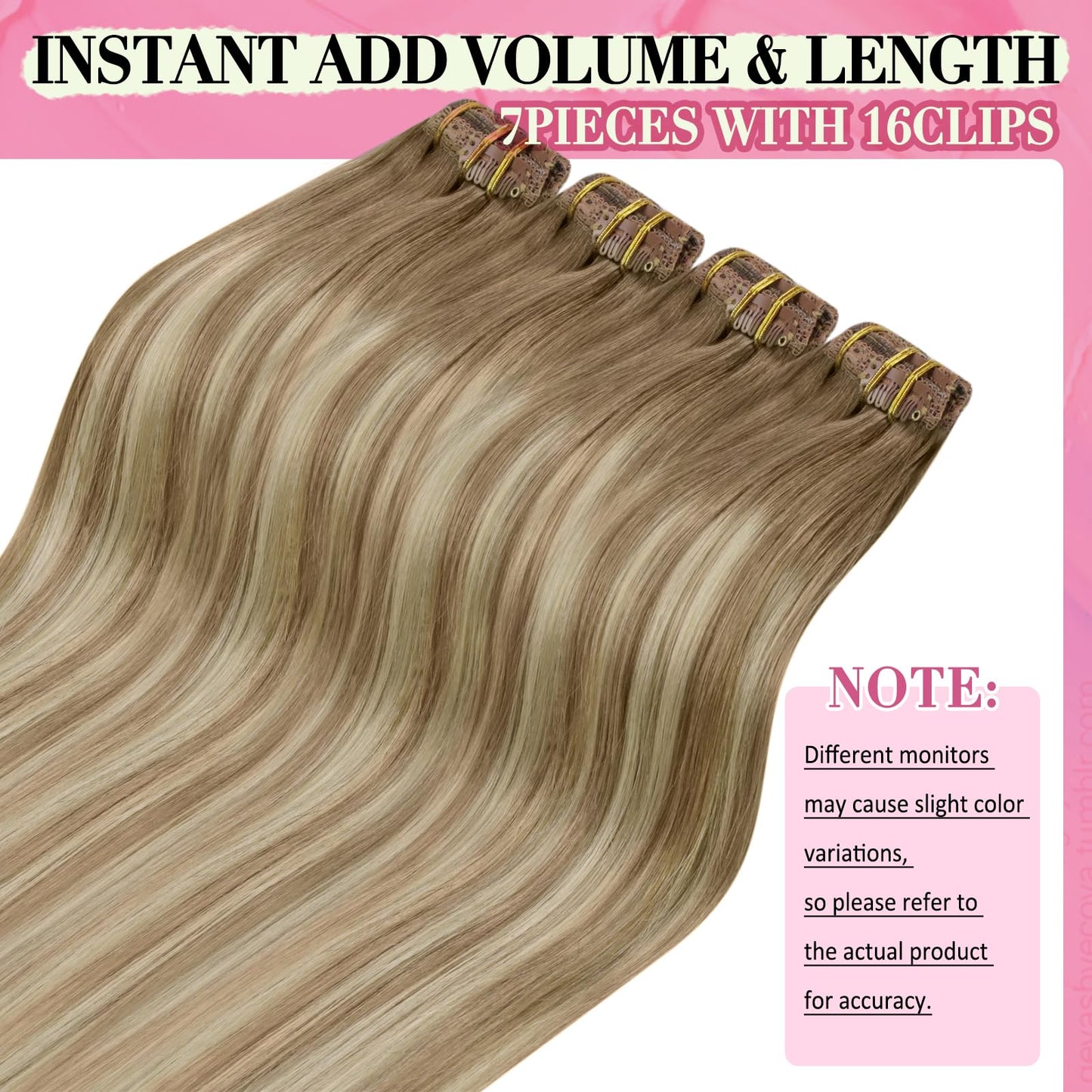 YoungSee Clip in Human Hair Extensions Balayage Straight Clip on Hair Extensions Medium Brown Fading To Brown Mix Platinum Blond