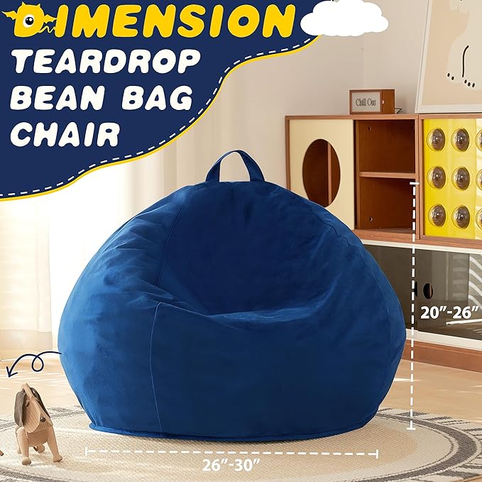 HABUTWAY 2FT Bean Bag Chair, 2' Beanbags Small Bean Bag Chairs with Filling, Teardrop Bean Bag Chair Luxurious Velvet Ultra Soft Fur with Removable Cover (Blue)