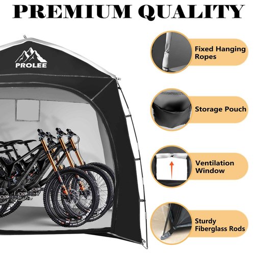 Prolee Bike Storage 7.3 x 5ft, Outside Storage Waterproof Oxford Fabric for 4 Bikes, Bike Shed, Garden Sheds & Outdoor Storage, Black