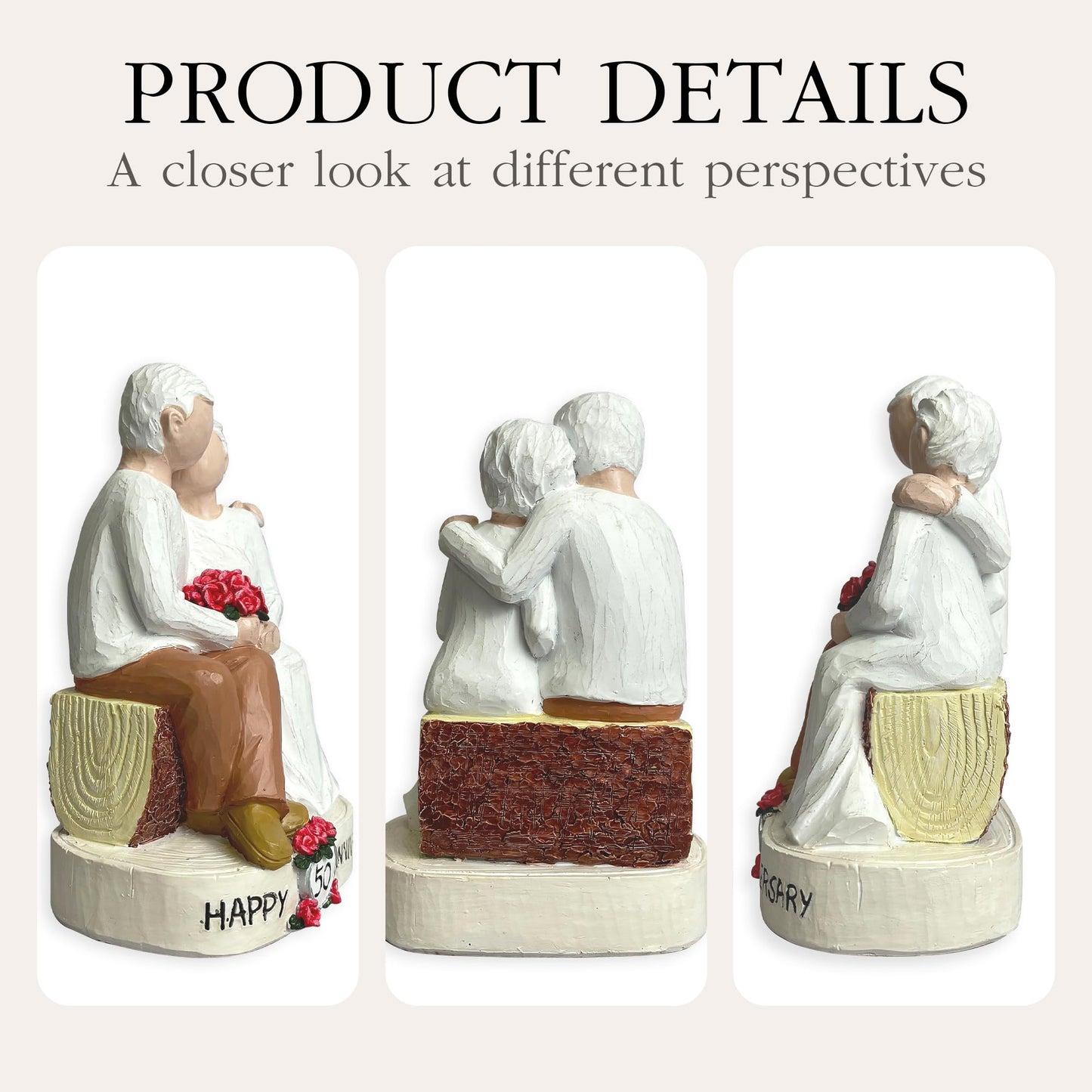 Bozspacer 50th Wedding Anniversary Couple Gifts - Loving Elderly Couple Figurines, Hand-Painted Resin Statue for Parents, Grandparents, Old Couple or 50th Marriage Anniversary, 5.9 Inch Tabletop Decor