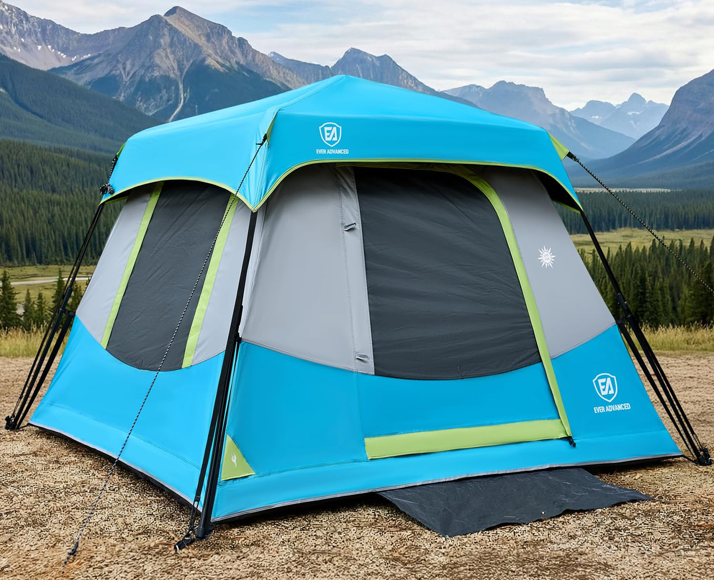 EVER ADVANCED 4 Person Blackout Camping Tent, 60s Easy Setup Instant Cabin Tent for Family, 4000mm Water-Resistant & UV Protection Light-Blocking Tent with Rainfly for Outdoor Travel, 8' x 7' x 59"