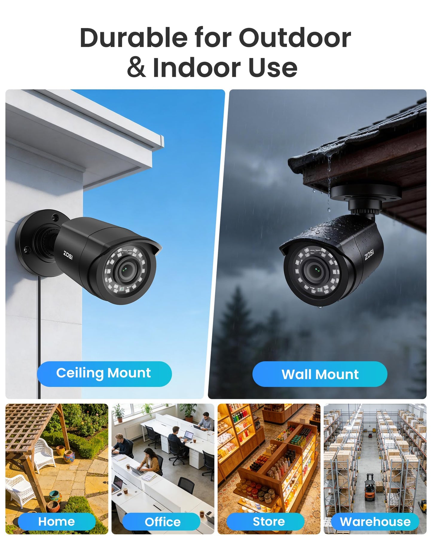 ZOSI 16CH 3K Lite Home Security Camera System,AI Human/Vehicle Detection,Night Vision,Remote Access,8pcs 1080p Outdoor Surveillance Cameras,16 Channel 1080P CCTV DVR with 2TB HDD for 24/7 Recording