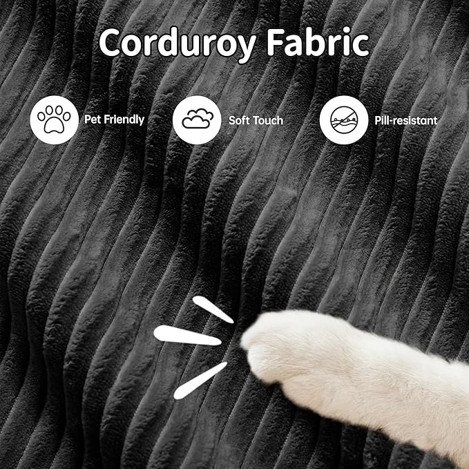 SoarFlash 81" Loveseat Sofa, Comfy Deep Seat, No Assembly, Sofa in a Box, Modern Small Couch with Plush Corduroy Fabric for Living Room, Bedroom, Apartment, Home Office, Black