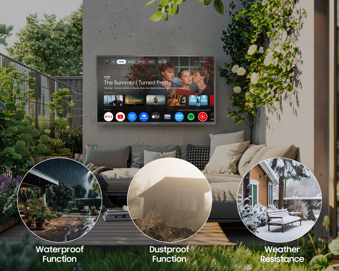SYLVOX Outdoor TV, 75 inch Smart QLED TV, Full Sun 2000 Nit Sunlight Readable Display, Weatherproof, 4K UHD, IP56 Waterproof, Built-in Speakers, Commercial Grade Smart TVs(2026 Model)