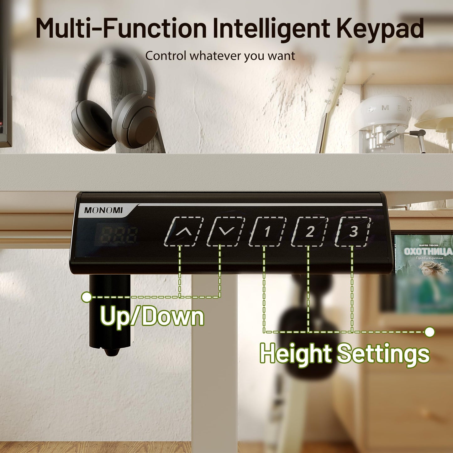 Monomi 47.2 Inch Electric Standing Desk, Height Adjustable Sit Stand Up, Work Home Office Computer PC Desks, Gaming Writing Study Bedroom Rising Table, Nature