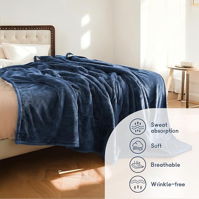 Heated Blanket Electric Blanket Full Size 72''x84'' with 5 Heating Levels, 10 Hour Auto Shut Off, Machine Washable, Flannel & Sherpa Soft Warming Blanket for Couch, Bed, Office - Navy Blue