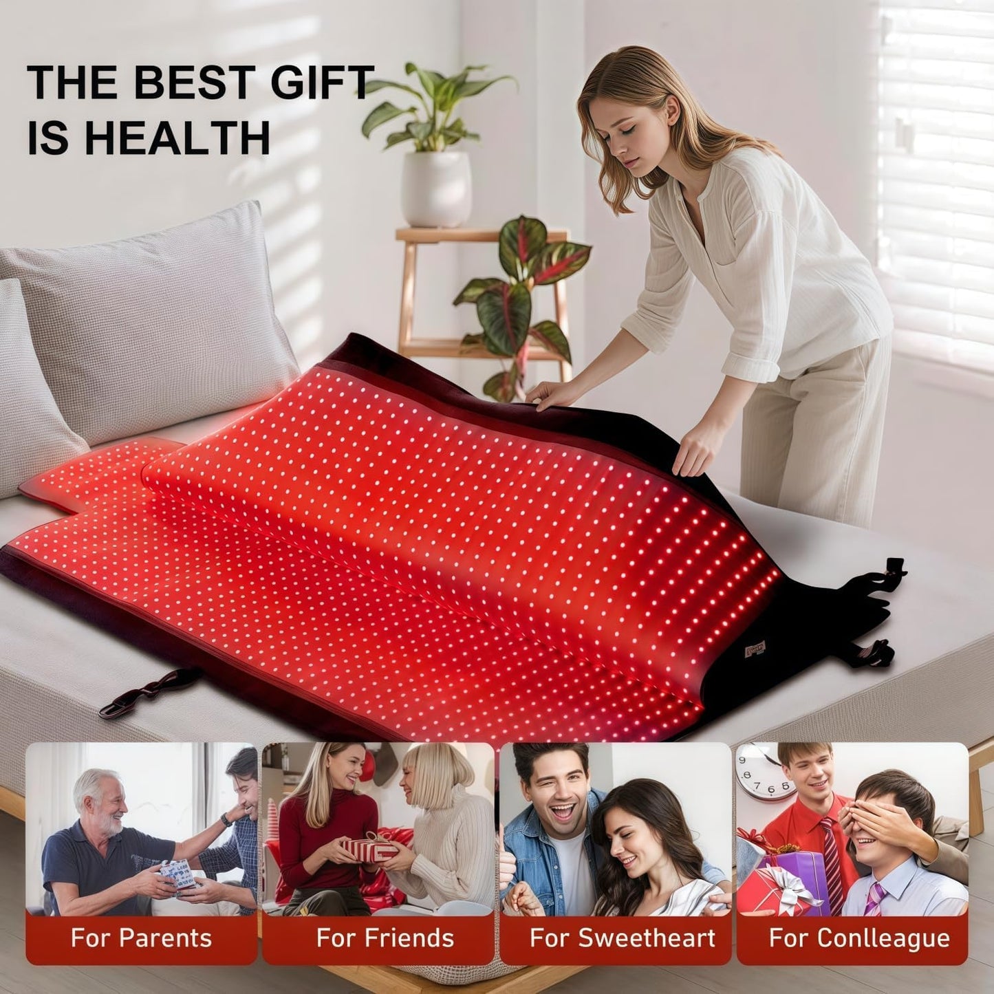 FUIART 2026 Upgraded Dual Wavelength LED Beads 660nm&850nm Red Light Therapy Blanket Full Body, Used to Face and Body Pain Relief Skin Health Personal Care, 75" x 34'' (Black)