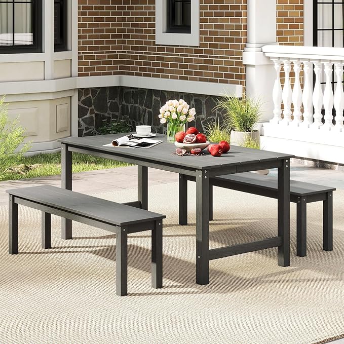 Tangkula HDPE Outdoor Bench, 2-3 Person Patio Bench, 55" Backless Garden Dining Bench with Slatted Seat, Weatherproof Park Bench for Entryway, Porch, Lawn & Backyard (Grey,2)