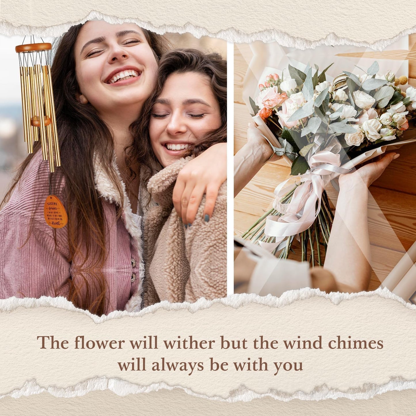 Leebbsin Sister Birthday Gift, idea Wind Chimes, Butterfly Bestie Gift for Sister, Sister Gifts from Sister for Chirstmas Birthday Wedding Graduation Thanksgiving Gifts for Bestie, Sister-in-Law