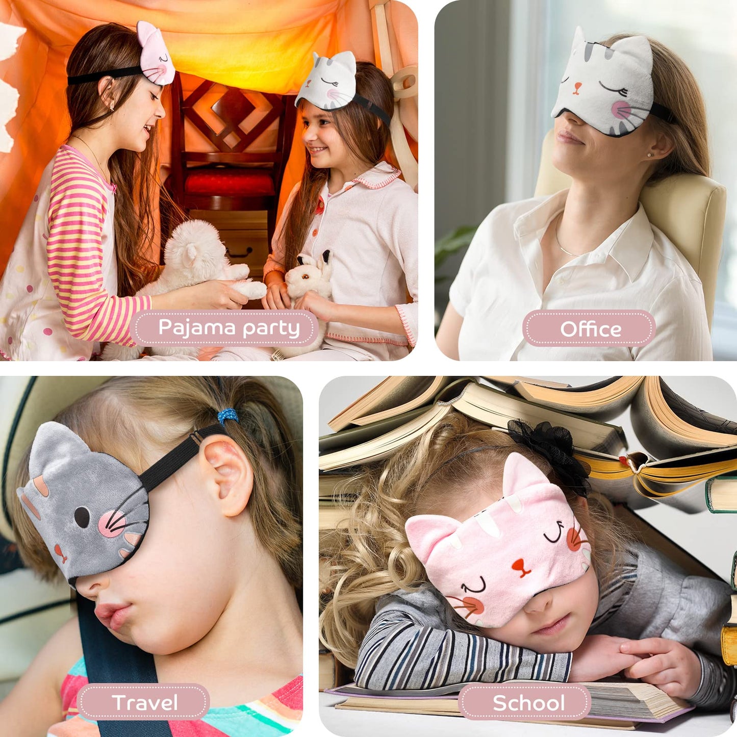 Haysandy Cute Eye Mask for Sleeping 3 Pieces Cartoon Dog Face Eye Cover Funny Animal Cat Sleeping Mask Soft Lightweight Night Sleep Kitty Blindfolds for Women Men Kids(Cat)