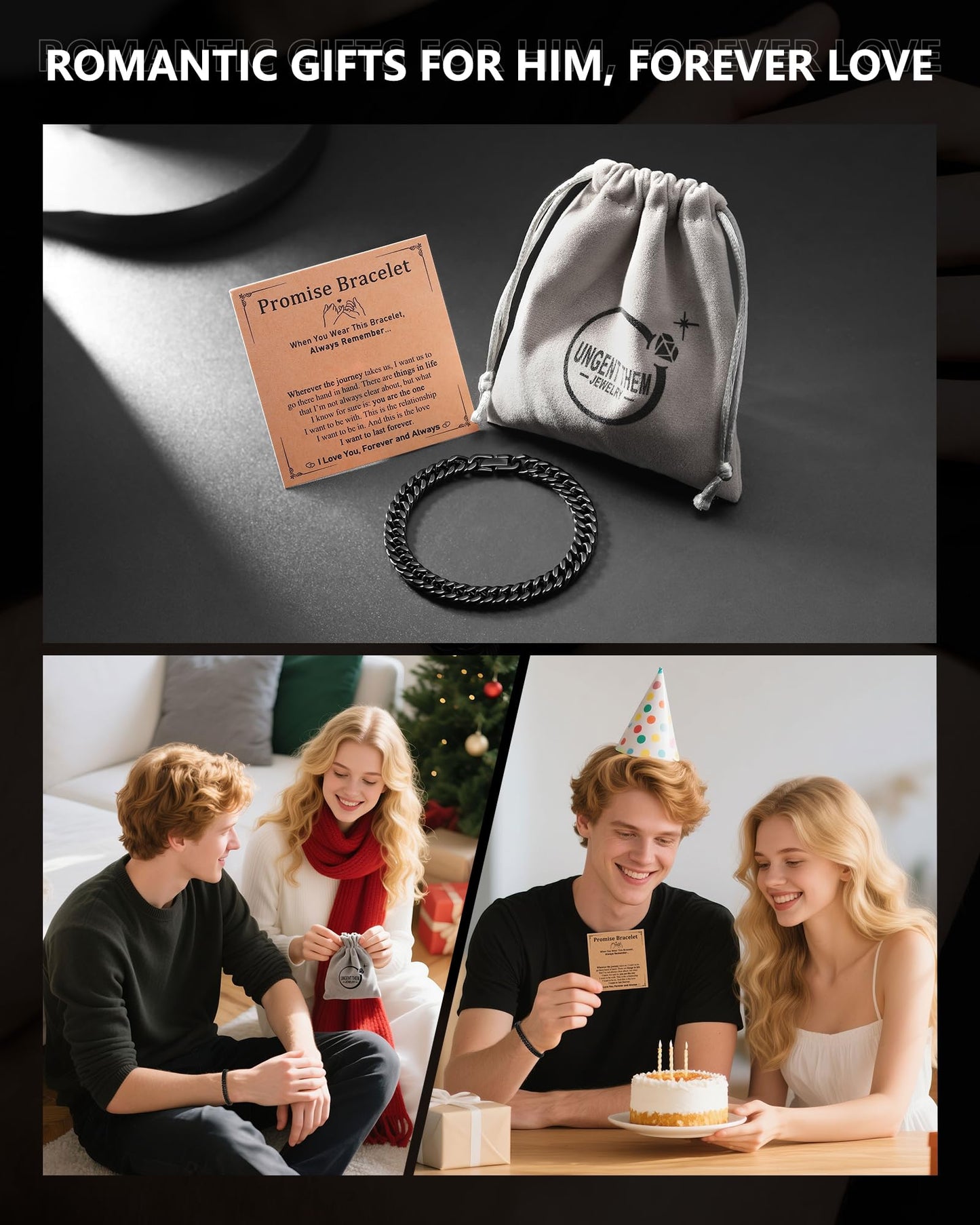 UNGENT THEM Promise Bracelet Gifts for Him Boyfriend Birthday Anniversary Men I Love You Cute Sweetest Valentines Christmas Romantic Gifts for BF Husband Ideas