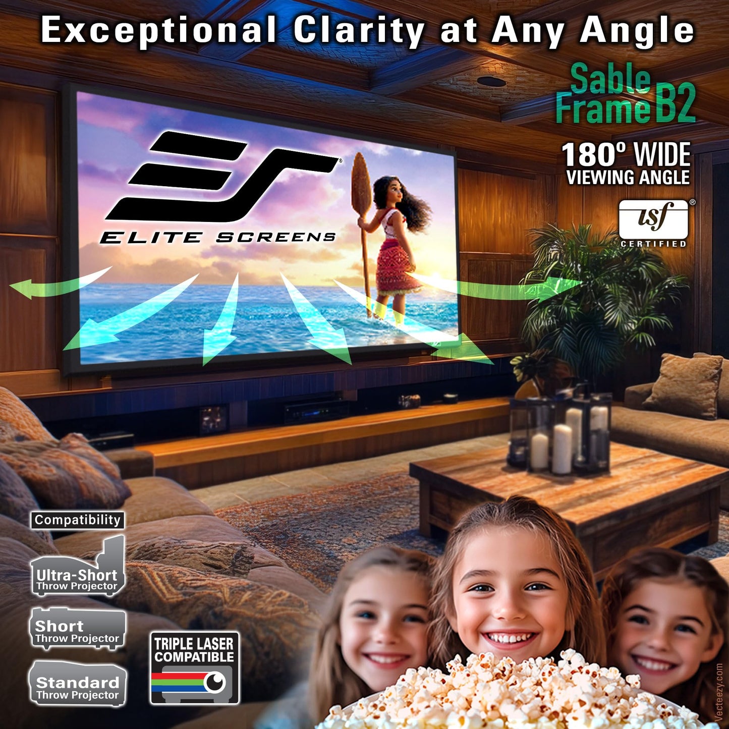 Elite Screens 150 inch Projector Screen Fixed Frame 16:9, 4K/8K UHD CineWhite UHD-B, ISF Certified, UST/Short/Standard Compatible, SB150WH2