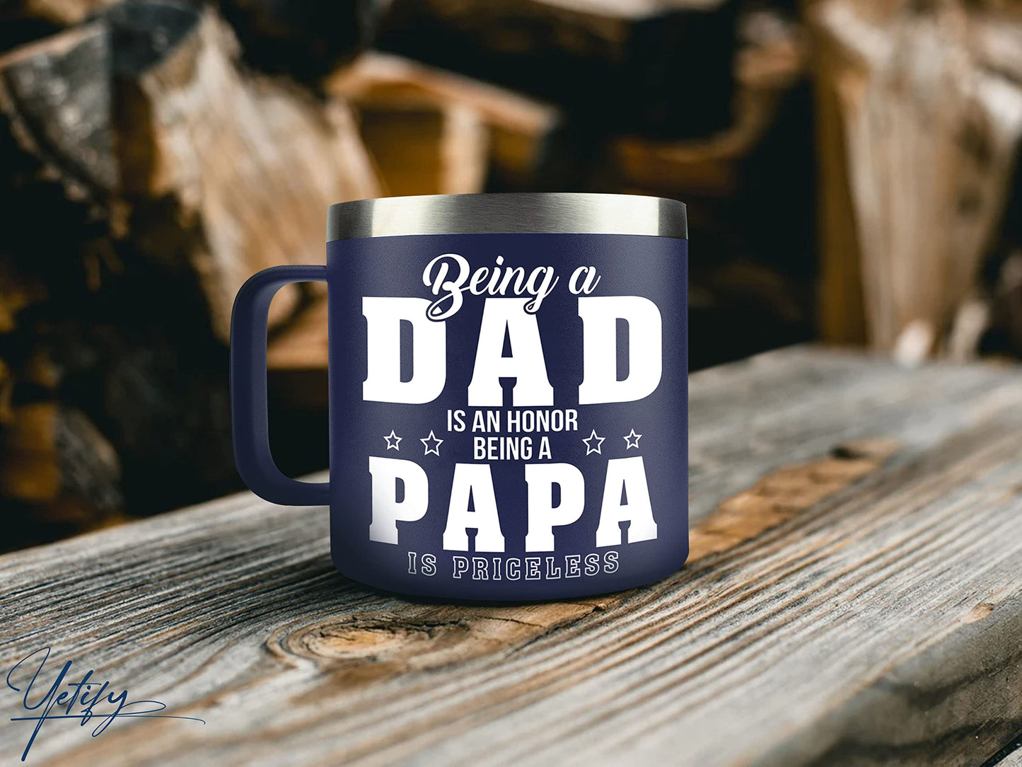 YETIFY Gifts for Papa, Dad from Daughter Son, Kids - Papa Mug for Christmas - Presents for Dad, Grandpa on Birthday - Insulated Stainless Steel Novelty Mug 14oz, Navy