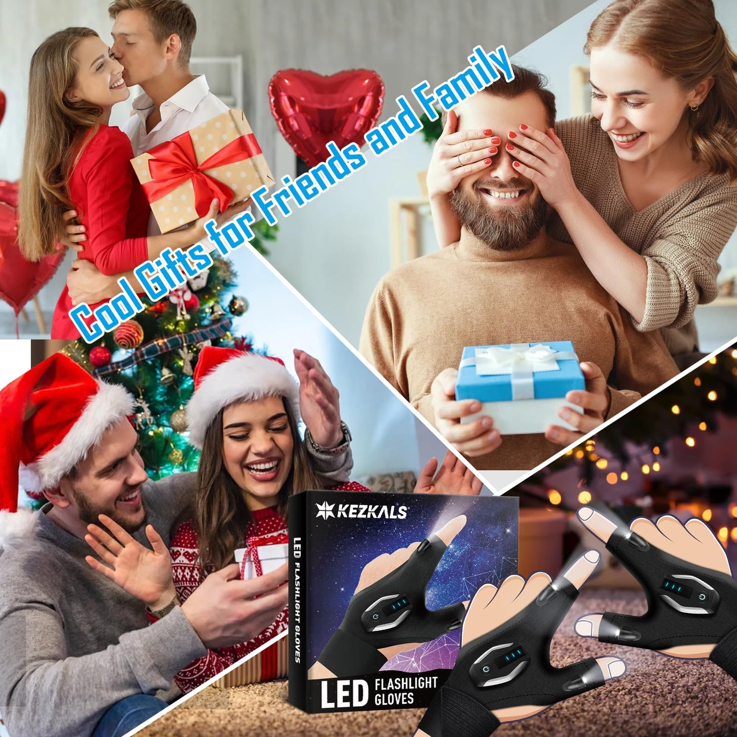 KEZKALS Stocking Stuffers for Adults Men Rechargeable Flashlight Gloves, Gift for Men Dad Him, Mens Gifts for Christmas, Dad Gifts for Who Have Everything, White Elephant Gifts for Adults Gadget