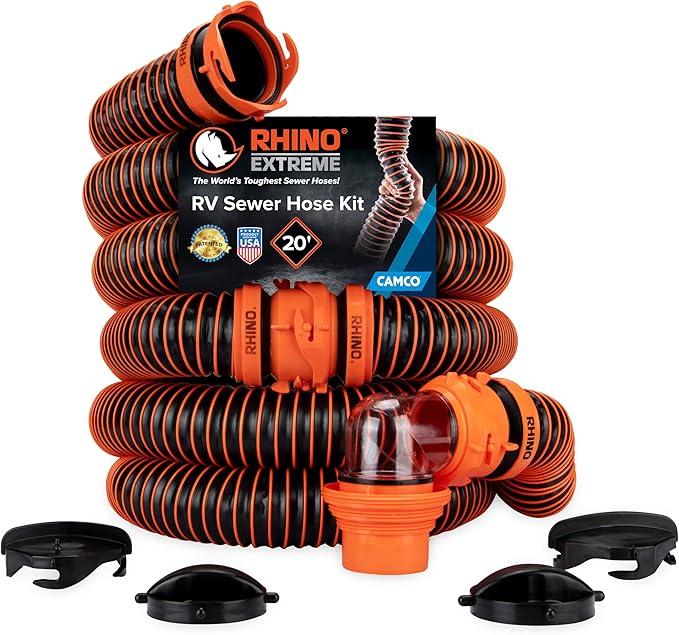 Camco RhinoEXTREME 20' RV Sewer Hose Kit – Premium Sewer Kit — Pre-Assembled & Ready-to-Use — Includes 4-in-1 Dump Station...