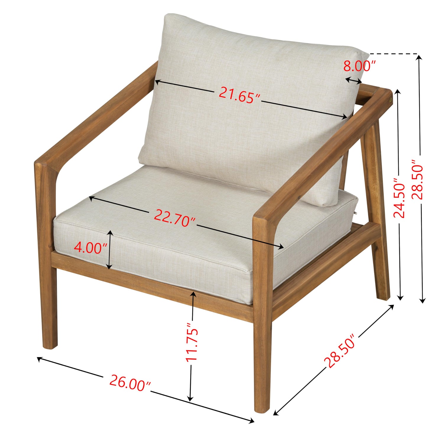 Christopher Knight Home Dena Patio 4-Piece Conversation Set, Outdoor 4-Seater Acacia Wood Sofa Chat Set,Garden Furniture,Loveseat,Coffee Table,Set of 2 Club Chairs, Removable Cushions, Teak+ Beige