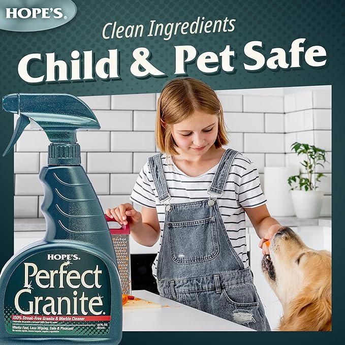 HOPE'S Perfect Granite & Marble Countertop Cleaner, Stain Remover and Polish, Streak-Free, Ammonia-Free, 22 Ounce, Pack of 1