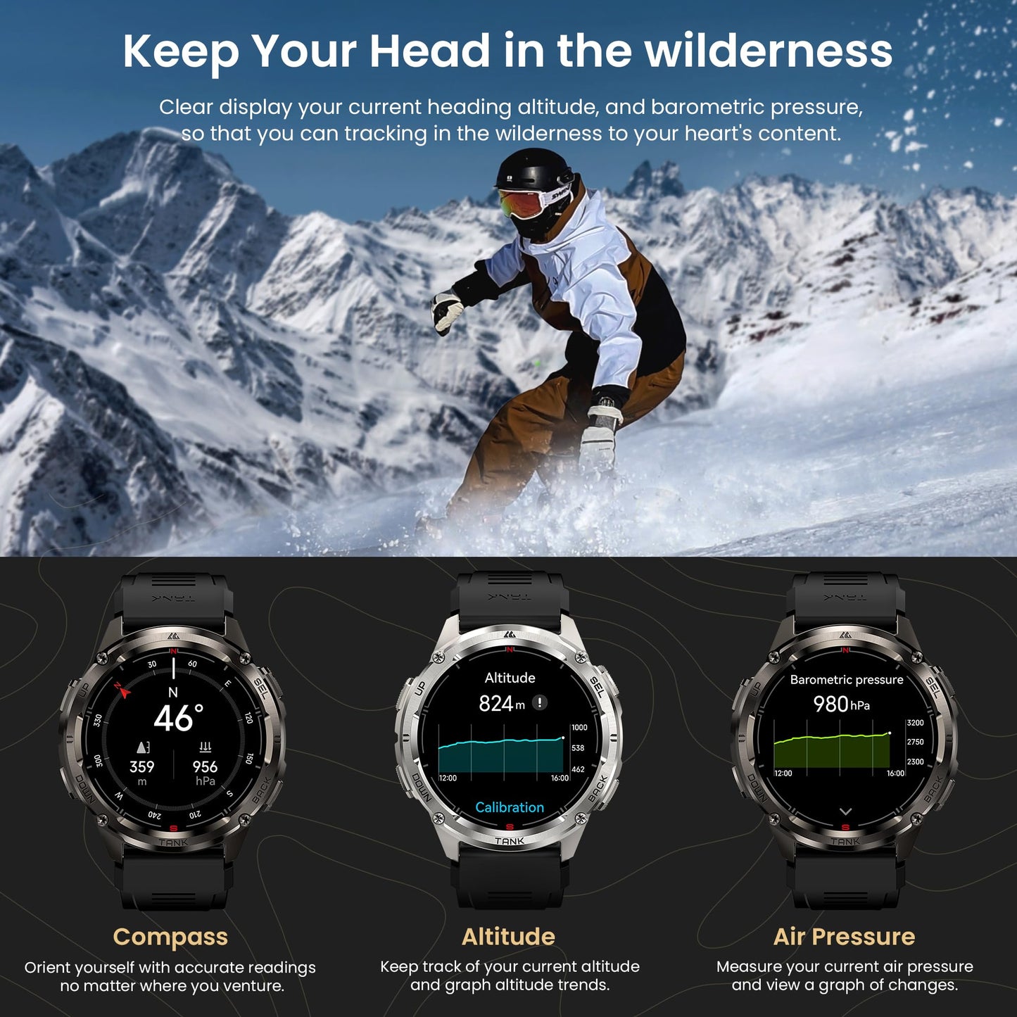 KOSPET Tank T3 Ultra 2 Smart Watch for Men GPS, Extra-Long Battery, Full Stainless Steel Body Rugged Smartwatch with Bluetooth Calling, 1.43" AMOLED Display, Pressure&Altitude&Compass