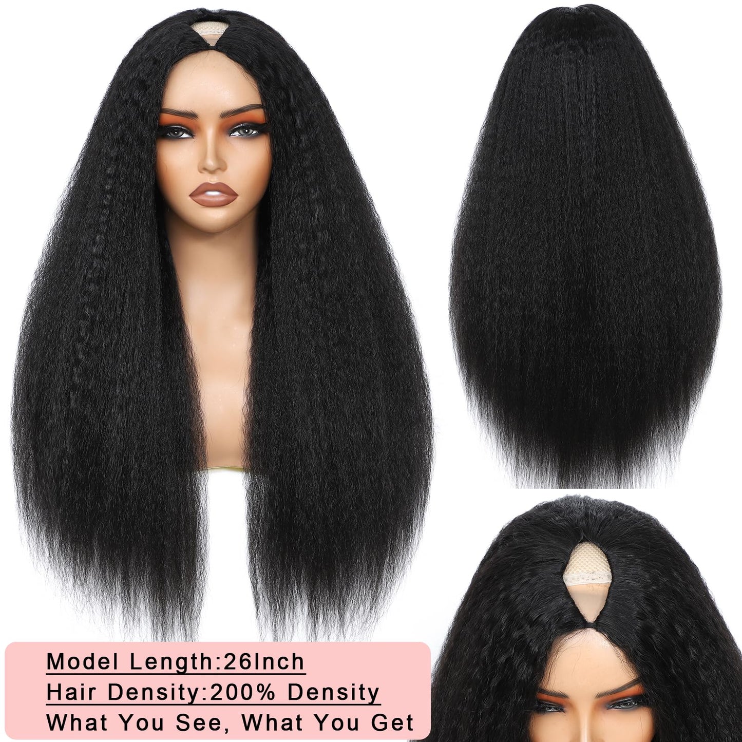 V Part Wig Human Hair Kinky Straight Human Hair Wigs Upgrade U Part Human Hair Wig for Women No Leave Out No Sew In 200% Density