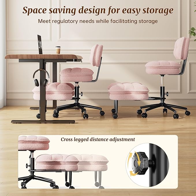 Ergonomic Cross Legged Office Chair, 360° Swivel Meditation Kneeling Chair with Wheels, ADHD Chair with Height Adjustable Seat for ADHD,Relaxation, Home Office,Pink