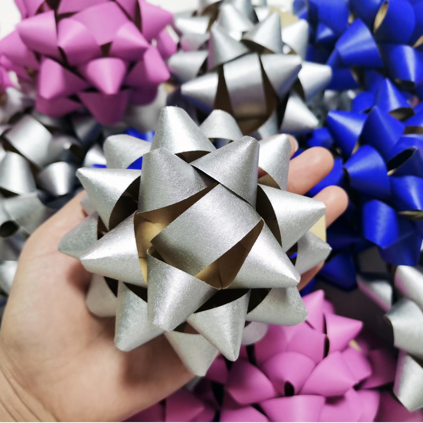 24pcs Gift Wrap Bow 4" Paper Star Bow Self Adhesive Gift Bows for Wedding, Basket Packaging, Party Decorations, Christmas, Birthdays, Holidays etc