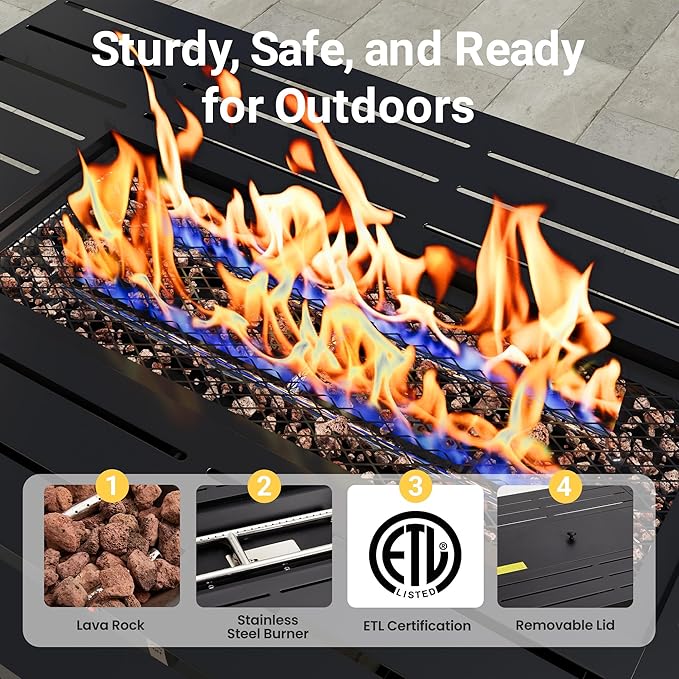 FansaFurn 7-Pieces Outdoor Patio Furniture Set with 43" Fire Pit Table, Metal Outdoor Sectional Furniture with Cushions, Outdoor Conversation Set for Garden, Balcony, Deck, Backyard, Grey