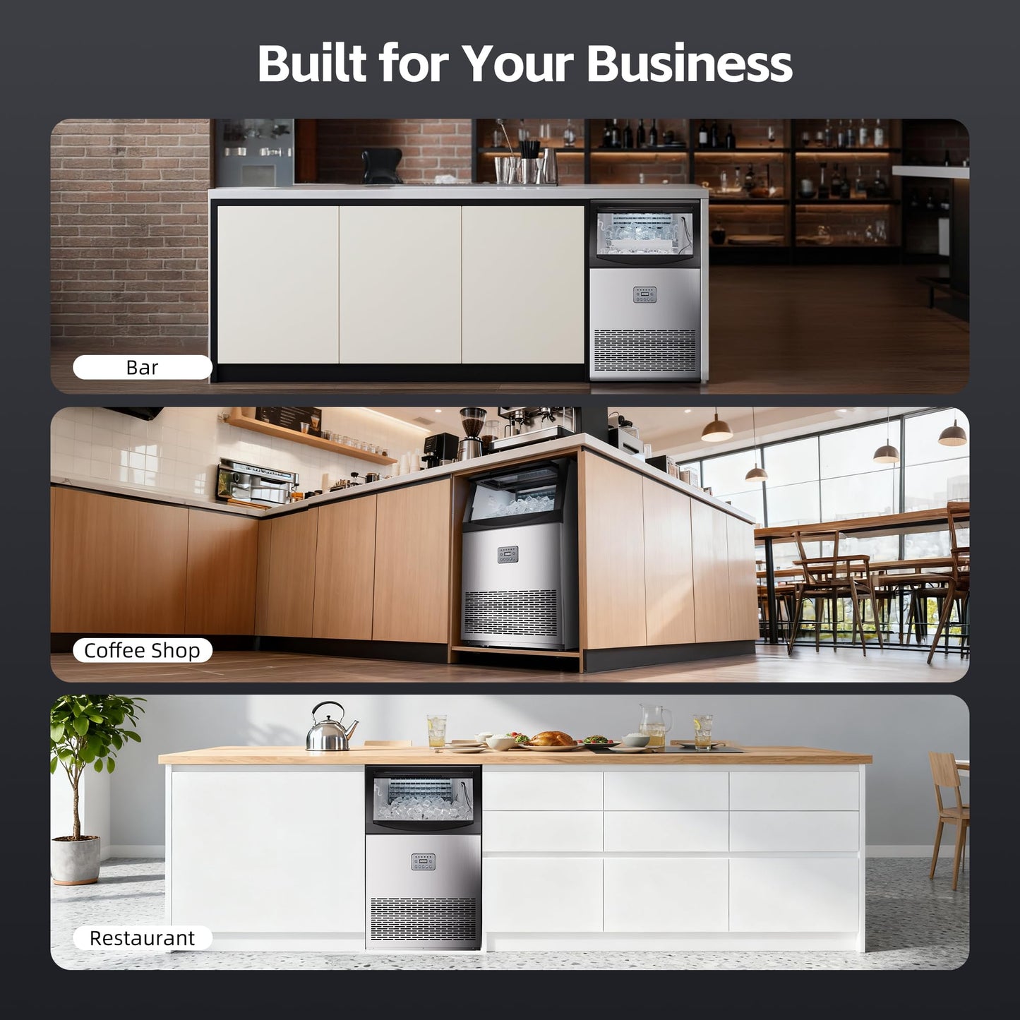 Commercial Ice Maker Machine 110lbs/24H, 33lbs Storage Ice Maker for Business, 50 Cubes in 7-14Mins, Stainless Steel Ice Maker for Cafe Bar Restaurant Beverage Shops, Under Counter Ice Machine