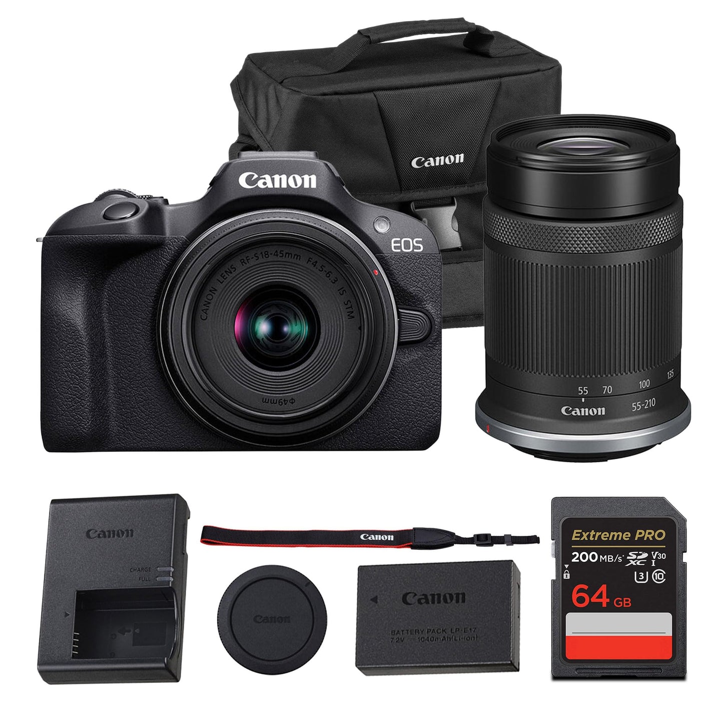 Canon Eos R100 Mirrorless Camera Kit - Aps-C Rf Camera With 18-45Mm & 55-210Mm Lenses, 24Mp Sensor, 4K Video & Dual Pixel Af (60