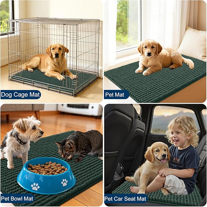 OLANLY Dog Door Mat for Muddy Paws 40x32, Ultra Absorbent Chenille Mud Doormat, Non-Slip Washable and Dirt Trapping Doormat for Indoor Entryway, Quick-Dry Indoor Pet Bed Mats for Dogs, Blackish Green