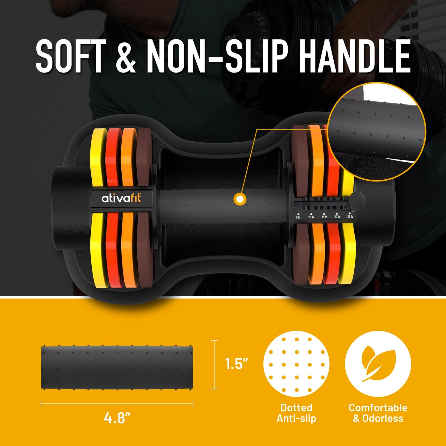 ATIVAFIT Adjustable Dumbbell Set of 2, 5–25LB Quick Dial Free Weights with Safety Lock & Anti-Slip Steel Handle, Space Saving Home Gym Equipment for Beginner Home Workouts and Light Strength Training, Sunrise